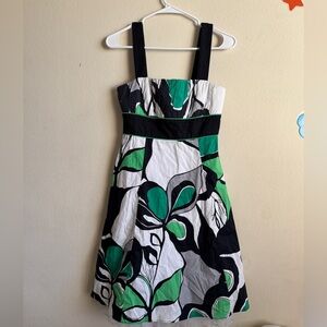 Floral Dress with Black and Green Accents